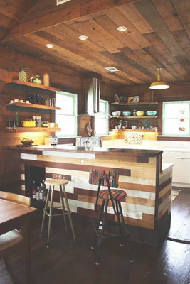 原木色造就清新家居 美式乡村厨房装修_家居装修效果图
